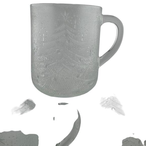 Vintage 1960s Duralex Clear Glass Coffee Mugs Christmas Tree Design – Set of 4 - Picture 3 of 3